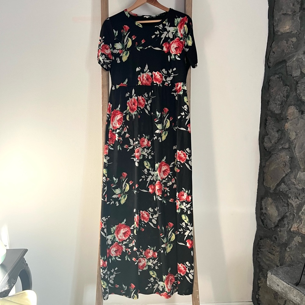Beeson River black floral long maxi dress